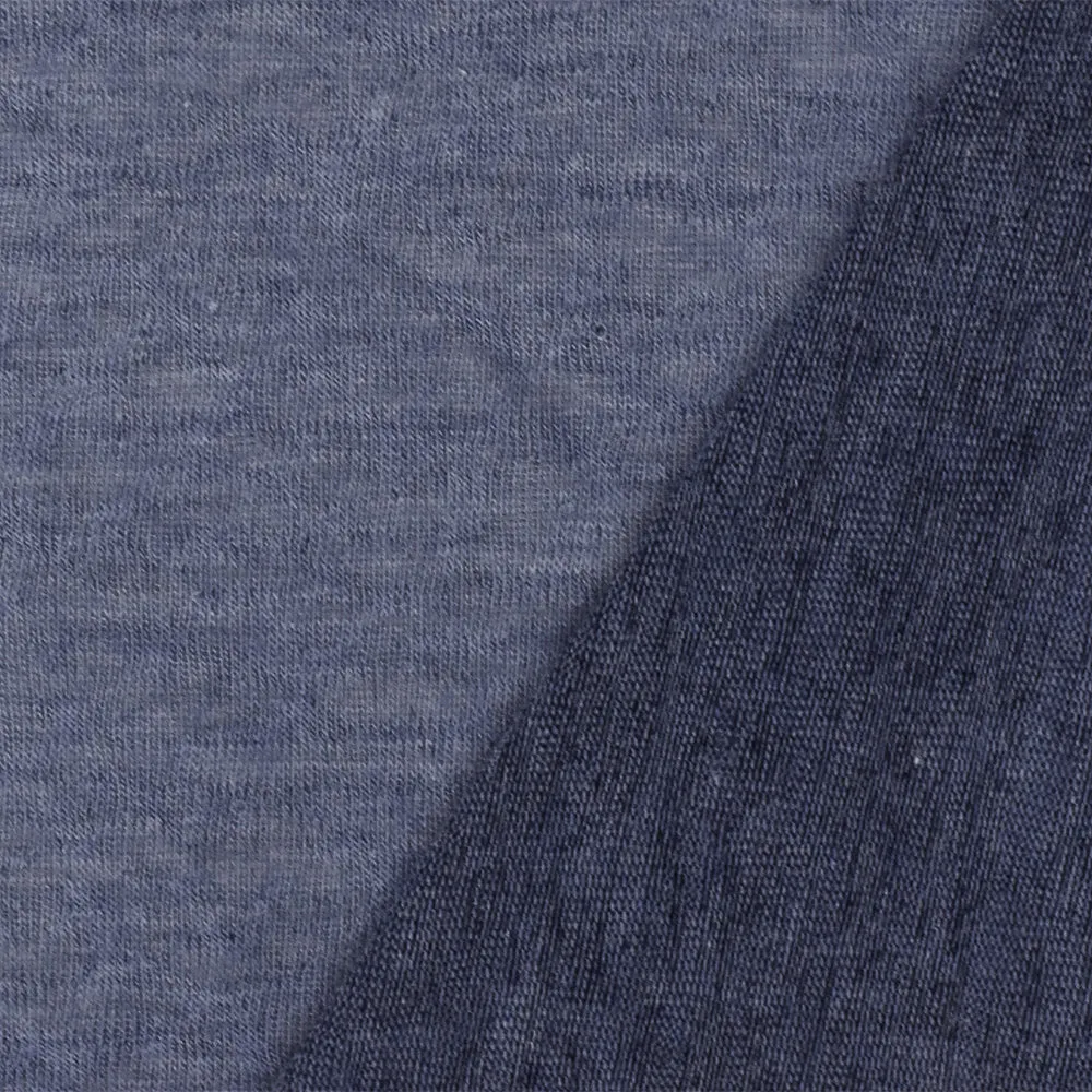 Weather Blue Slub Polyester Rayon Jersey Knit Fabric