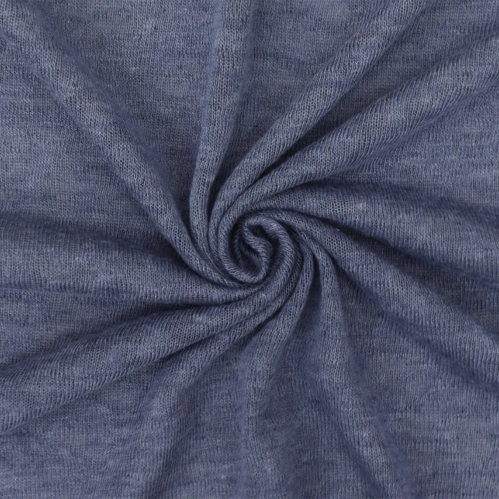 Weather Blue Slub Polyester Rayon Jersey Knit Fabric