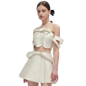 White Bow Tie Two-piece Dress