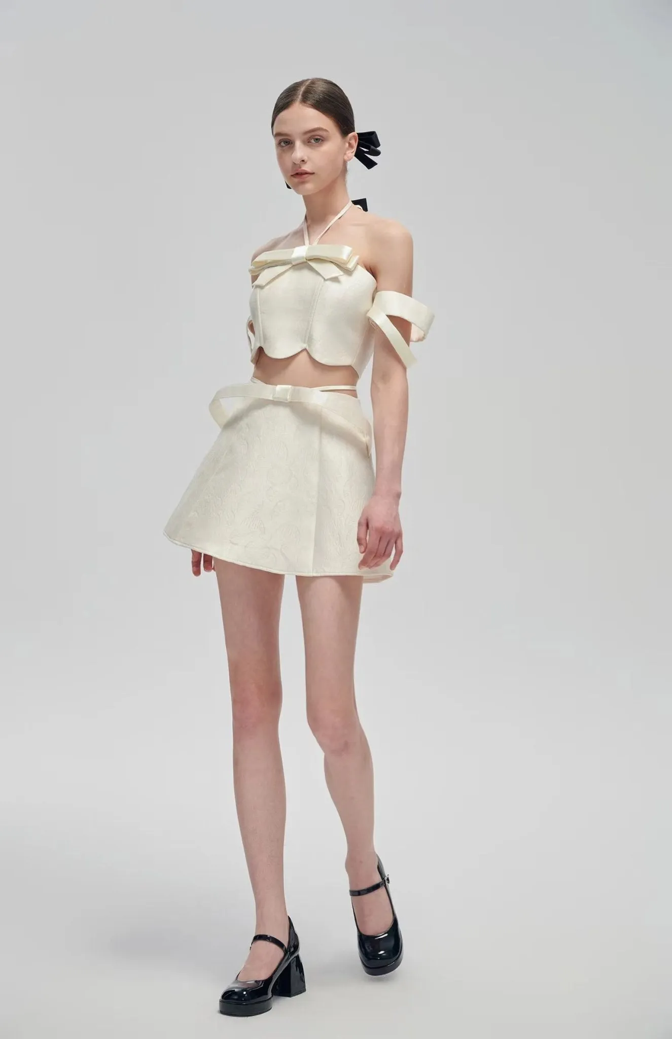 White Bow Tie Two-piece Dress