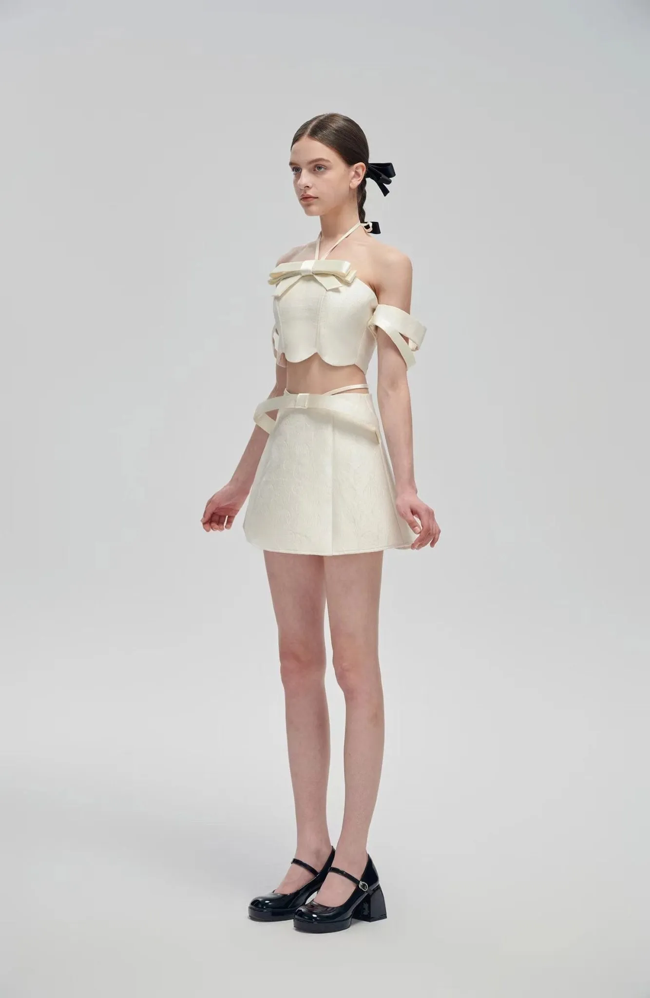 White Bow Tie Two-piece Dress
