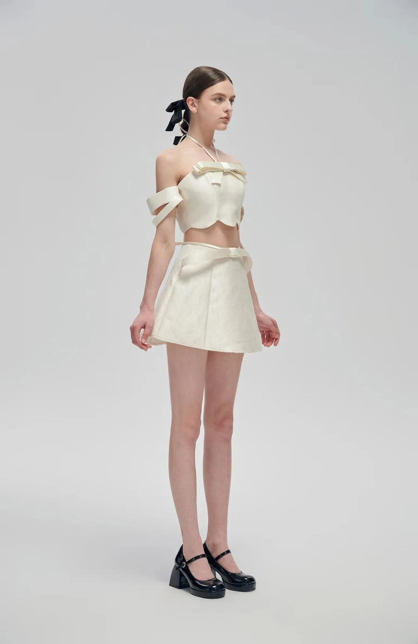White Bow Tie Two-piece Dress