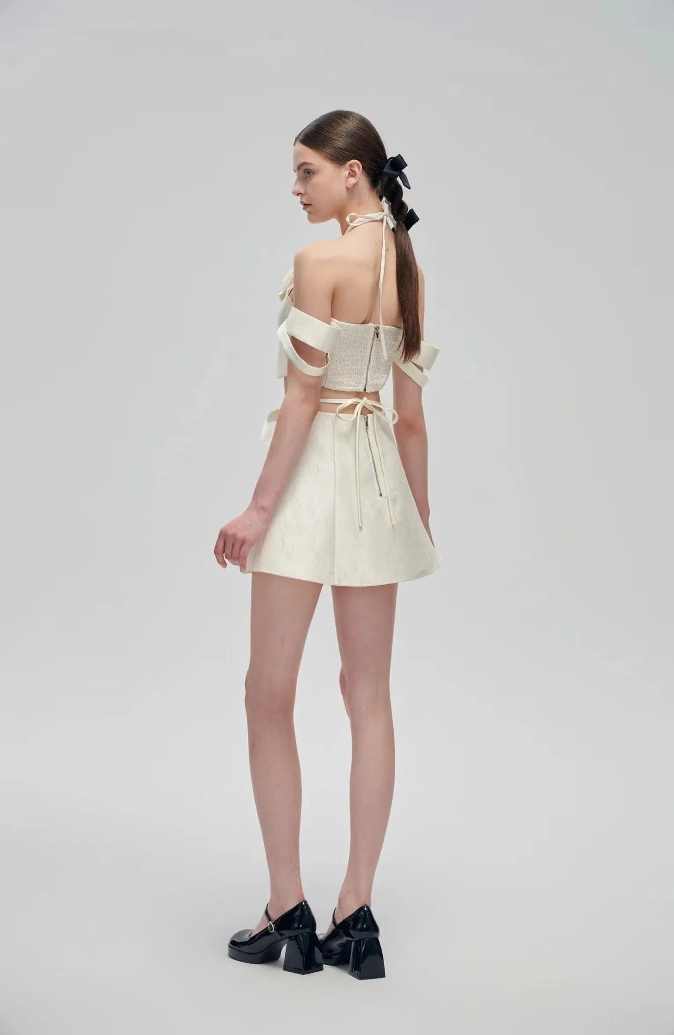 White Bow Tie Two-piece Dress