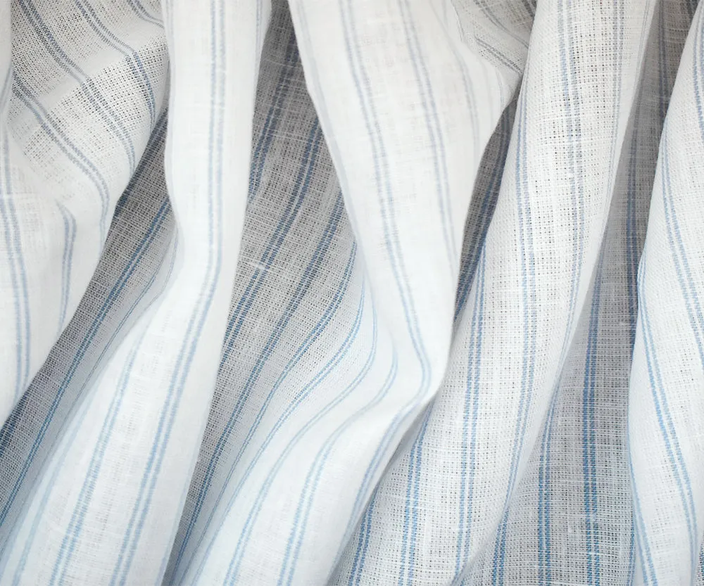 White-Light Blue Spence Bryson Stripe Irish Linen Slub Woven Fabric