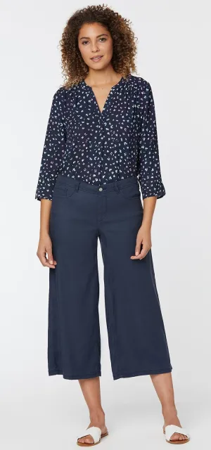 Wide Leg Crop Navy Stretch Linen | Oxford Navy