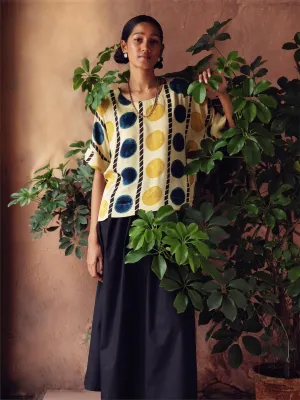 Women's Ajrak Hand Block Printed Boxy Fit Modal Mustard Blouse