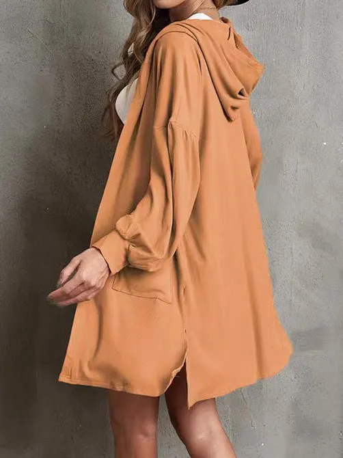 Women's Cardigans Solid Pocket Long Sleeve Hooded Cardigan