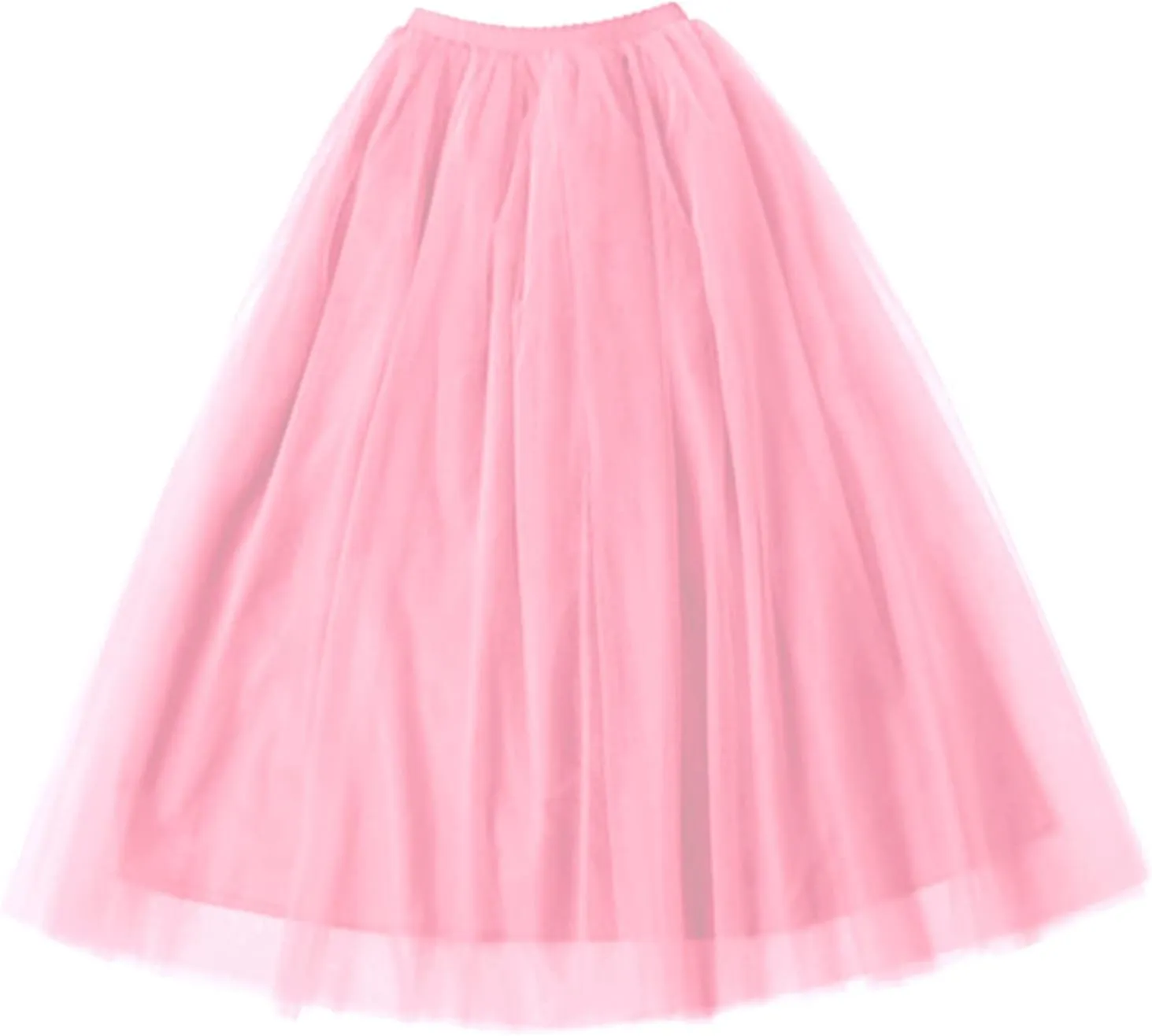 Women's Elastic High Waist Lace Up Puffy Skirt Solid Color Mesh Long Skirt Big Hem Ankle Length Maxi Skirt