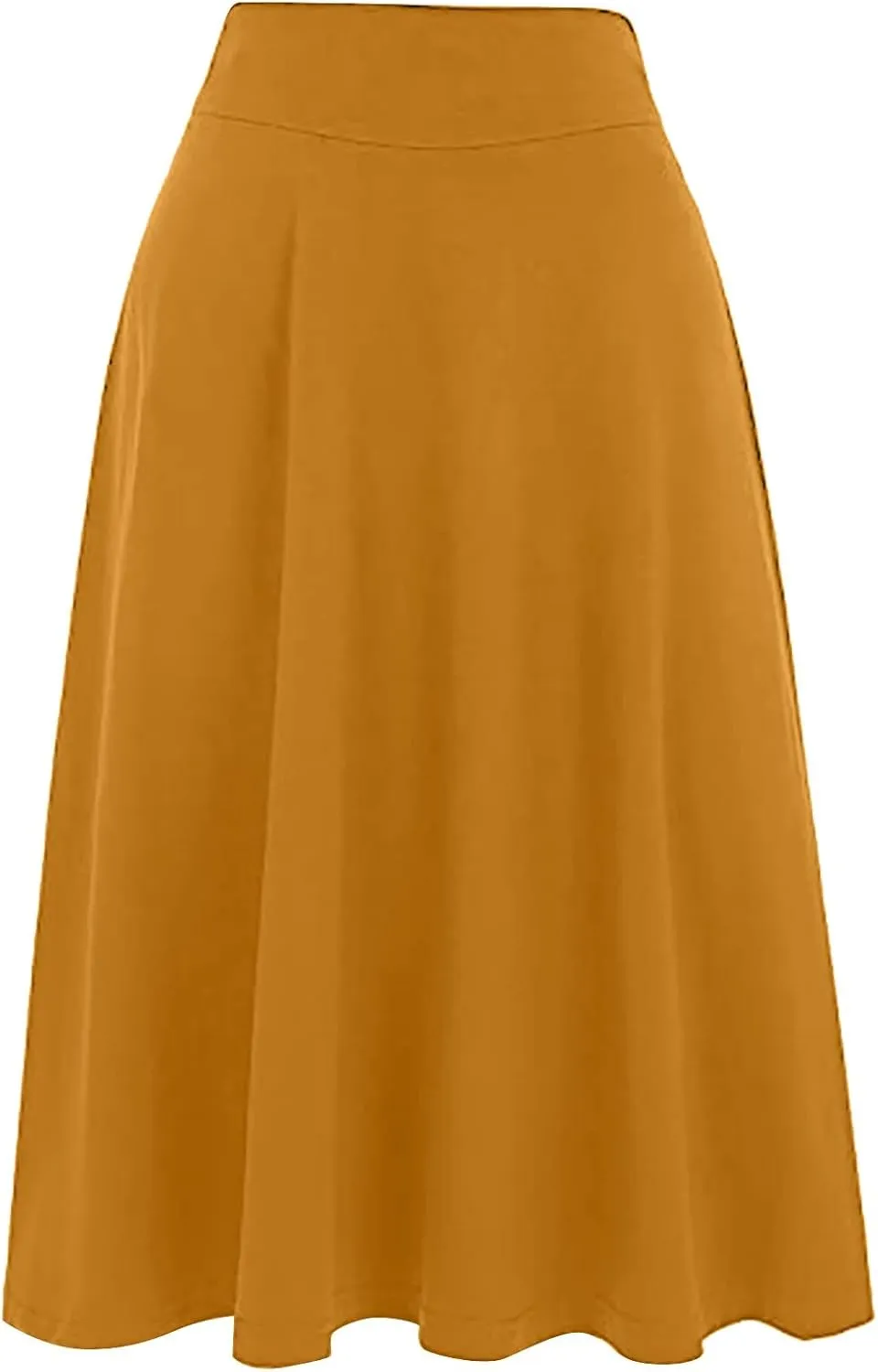 Women's Elastic High Waist Midi Skirt Solid Color Casual Skirt Plus Size Loose Beach Skirt with Pockets