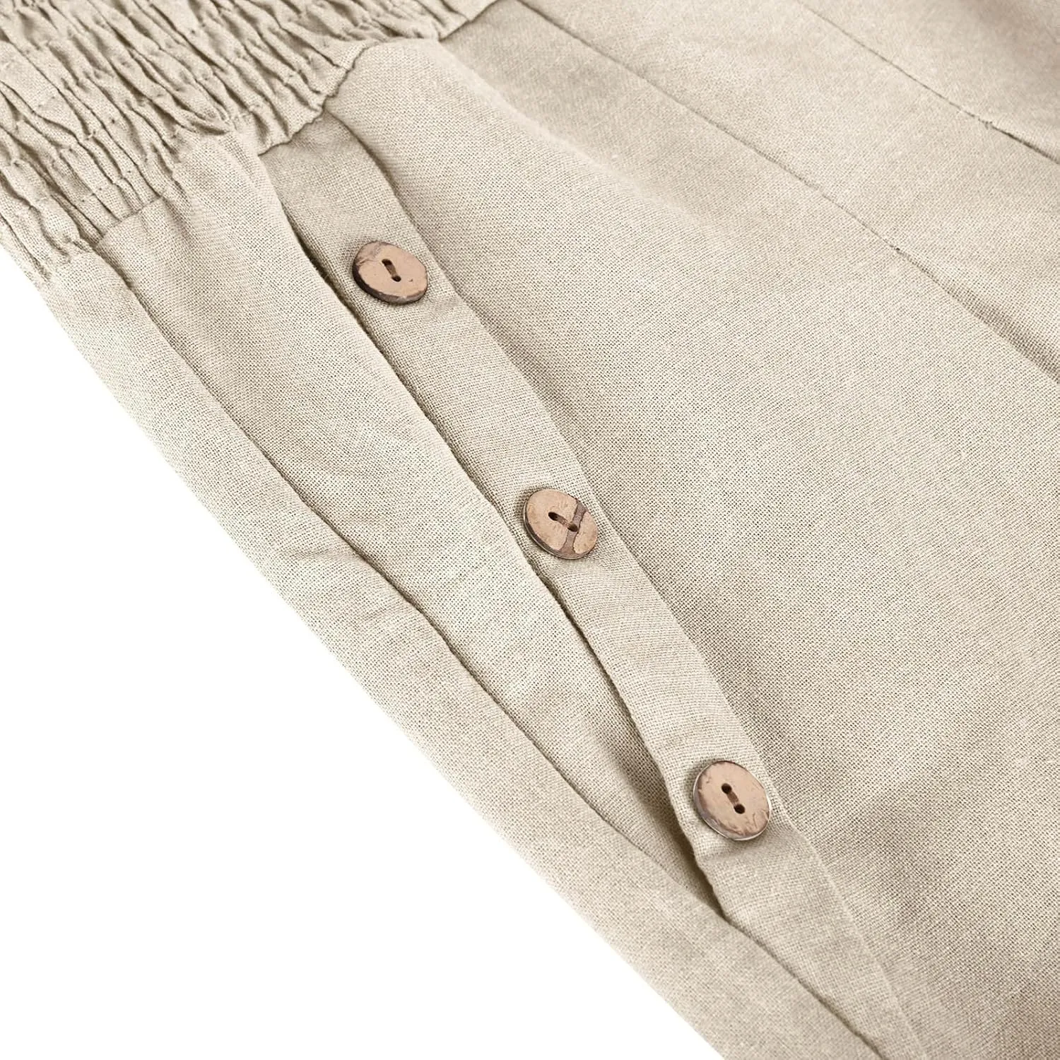 Women's Linen Summer Pants Loose Wide Leg Pants Elastic High Waist Pants Fashion Solid Color Trousers with Pockets
