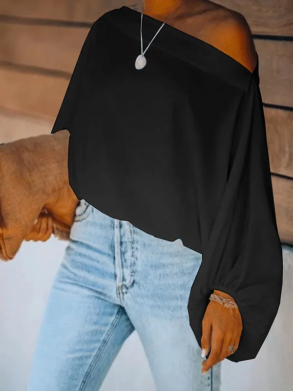 xakxx Simple Loose 3 Colors Solid Color Puff Sleeves T-Shirt
