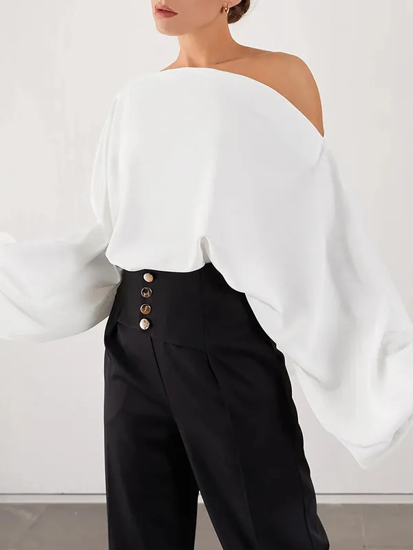 xakxx Simple Loose 3 Colors Solid Color Puff Sleeves T-Shirt