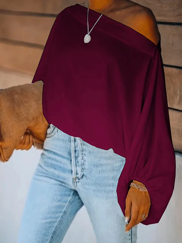 xakxx Simple Loose 3 Colors Solid Color Puff Sleeves T-Shirt