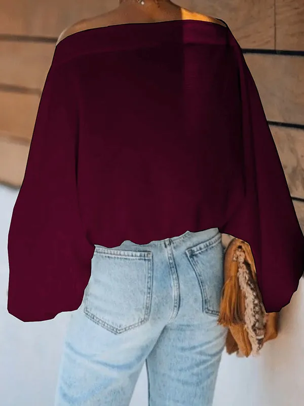 xakxx Simple Loose 3 Colors Solid Color Puff Sleeves T-Shirt
