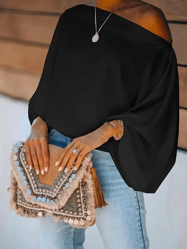 xakxx Simple Loose 3 Colors Solid Color Puff Sleeves T-Shirt