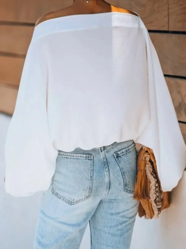 xakxx Simple Loose 3 Colors Solid Color Puff Sleeves T-Shirt