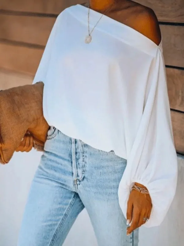 xakxx Simple Loose 3 Colors Solid Color Puff Sleeves T-Shirt
