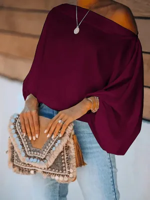 xakxx Simple Loose 3 Colors Solid Color Puff Sleeves T-Shirt
