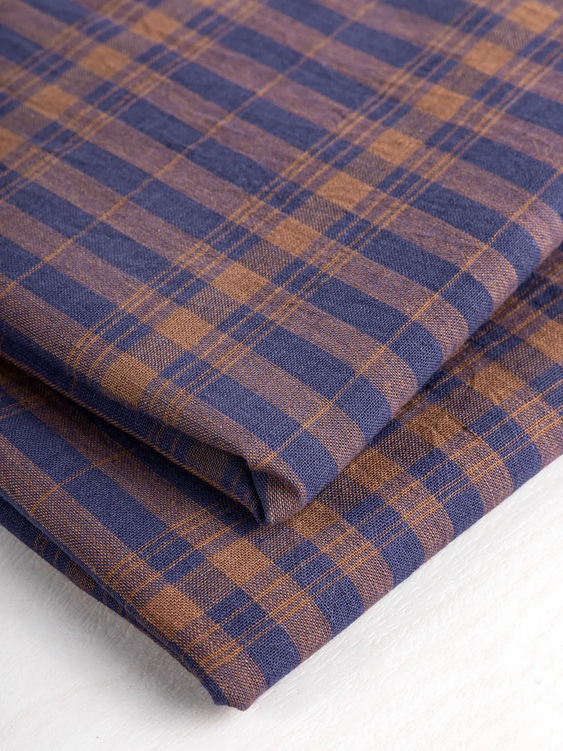 Yarn Dyed Handwoven Contrast Check Cotton - Navy   Mahogany