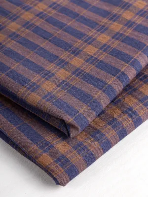 Yarn Dyed Handwoven Contrast Check Cotton - Navy   Mahogany
