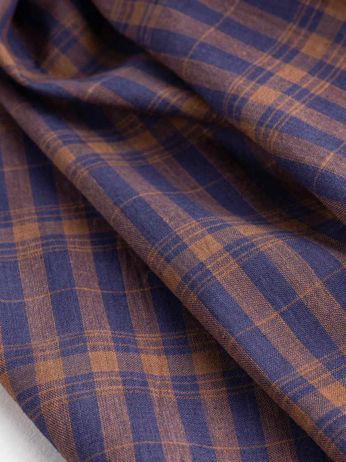 Yarn Dyed Handwoven Contrast Check Cotton - Navy   Mahogany