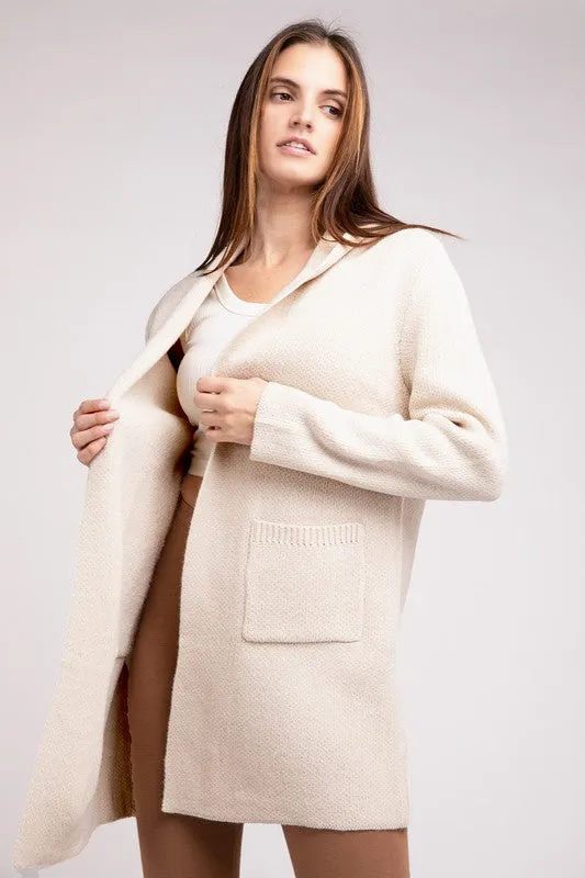 Zenana Hooded Open Front Sweater Womens Cardigan 4 Colors S-L