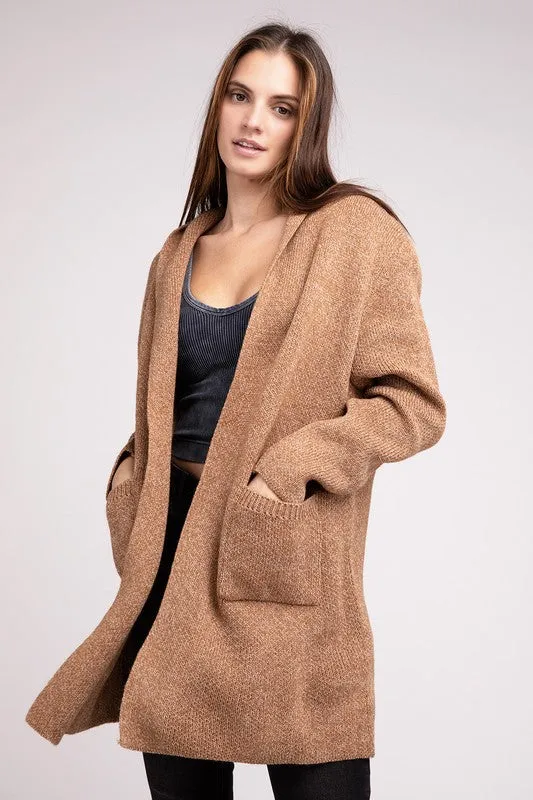 Zenana Hooded Open Front Sweater Womens Cardigan 4 Colors S-L