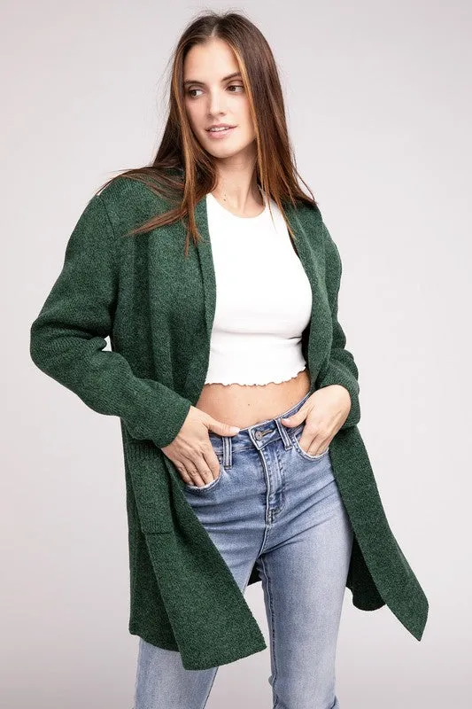Zenana Hooded Open Front Sweater Womens Cardigan 4 Colors S-L