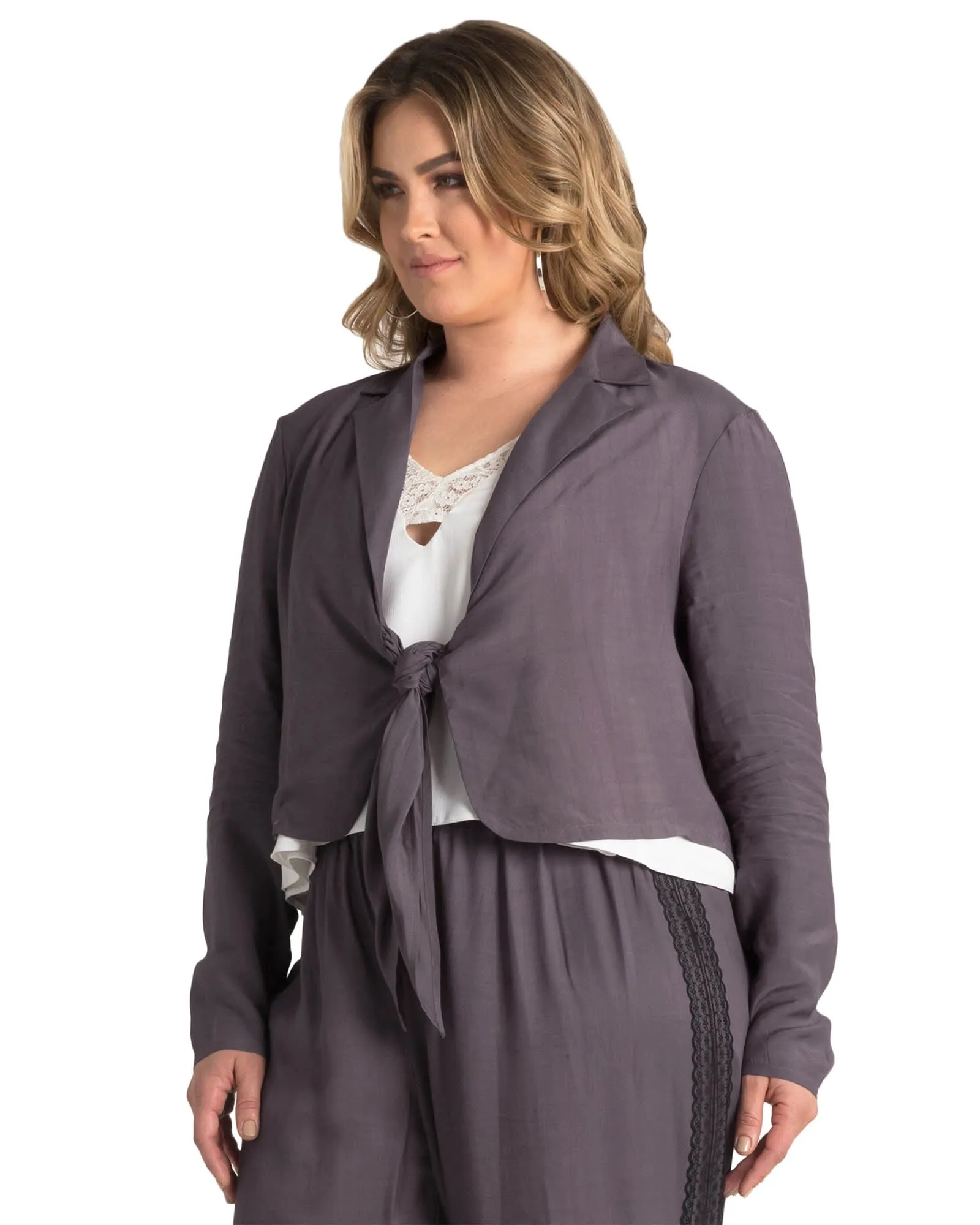 Zora Tie Front Cropped Blazer | DARKPURPLE